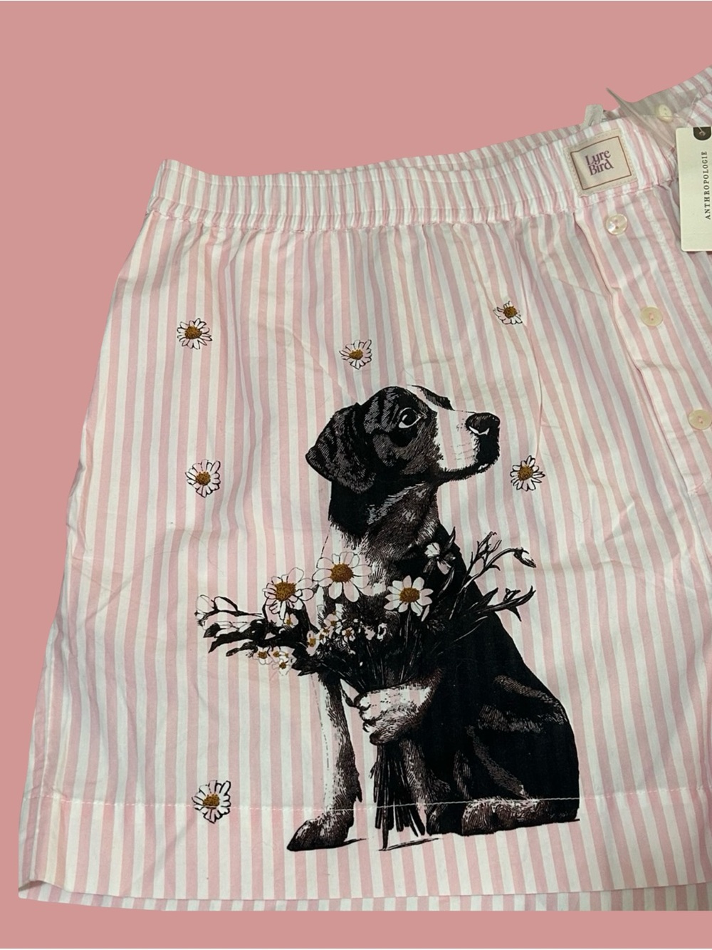 New w/ Tags– in soft, lightweight cotton pink & white boxers w/ a dog w/ Flowers - Picture 13 of 13